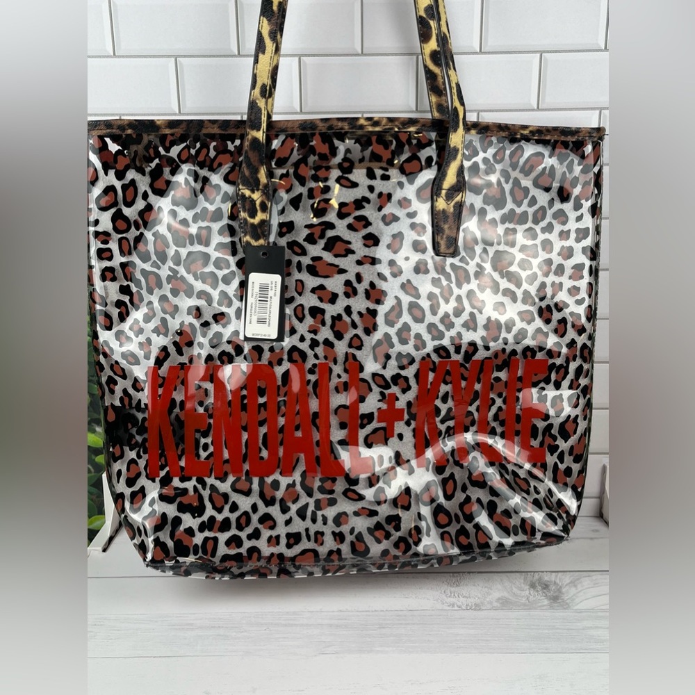 Kendall & Kylie Women PVC Tote Bags Multi Color Leopard Zip